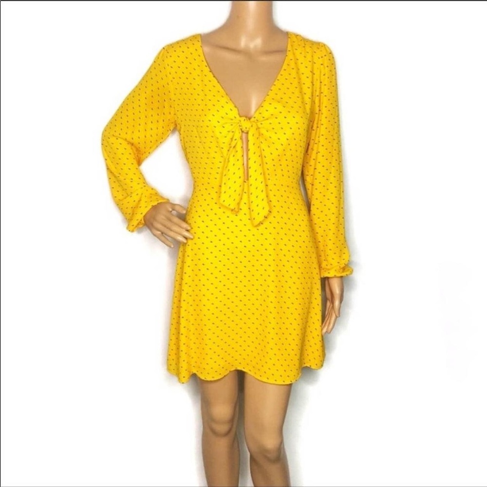 Yellow patterned Tie front Cocktail Dress NWT